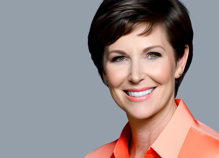 Older woman with short hair that makes her look younger