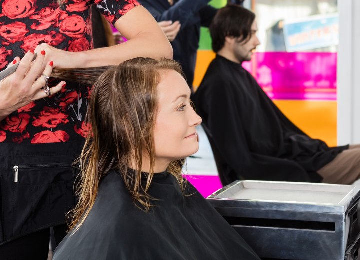 Parents, getting pampered at a hair salon