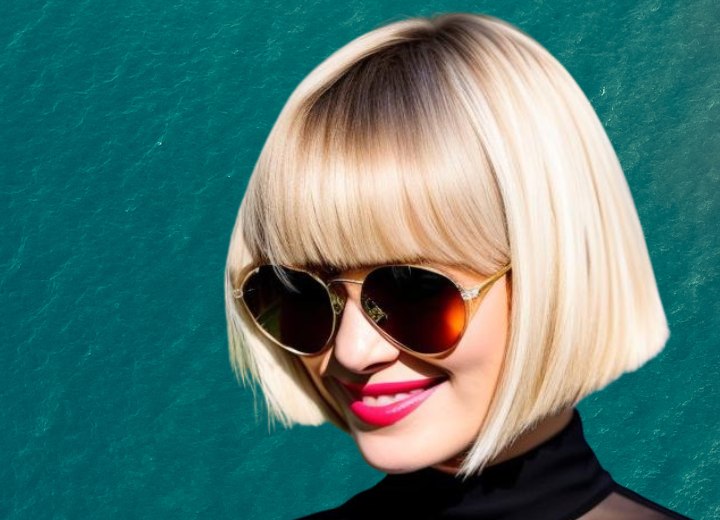 Blonde hair in a short bob with bangs for summer