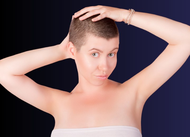 Woman with a shaved head