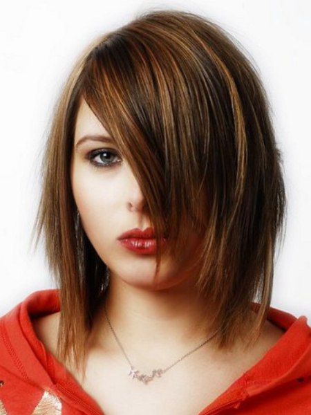 Medium length angled haircut