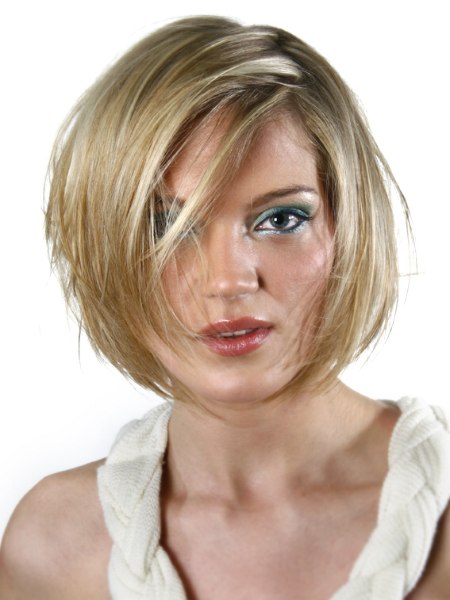 Short bob hairstyle with an irregular side part
