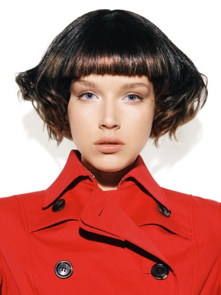 Fashionable short hairdo with straight and short bangs