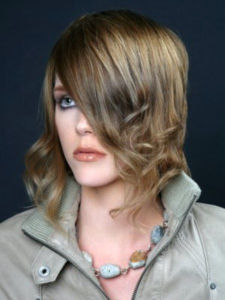 Long bob with curls created with a curling iron