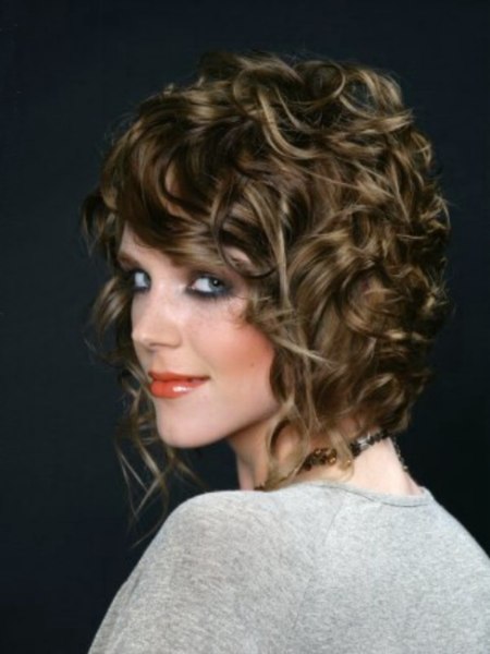 Curly layered A-line shape bob - Side view