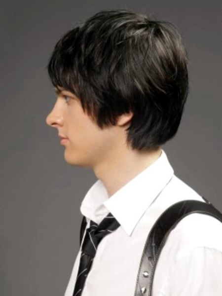 Men's hairstyle with a short neck and long top hair - Side view