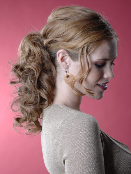 Festive hairstyle with a ponytail for natural curls