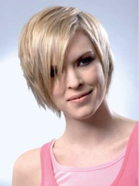 Short razor-cut hair with a side parting