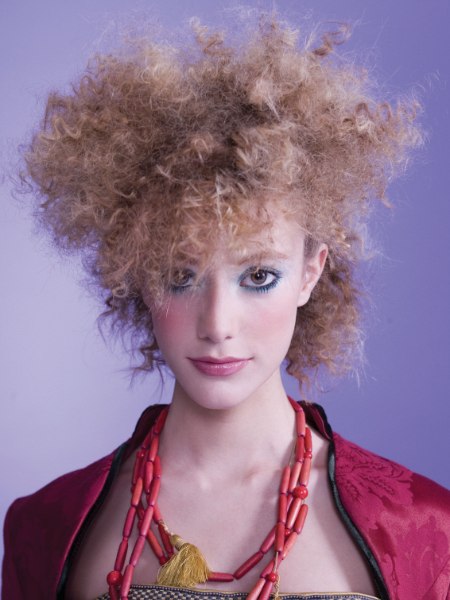 Frizzy afro hairstyle for blonde hair