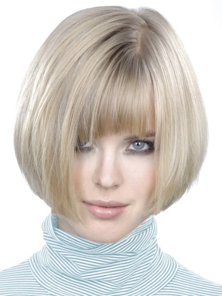 Chin length bob and an unfolded turtleneck