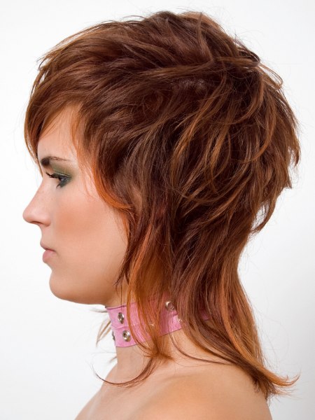 Side view of a shag hairstyle with longer neck hair