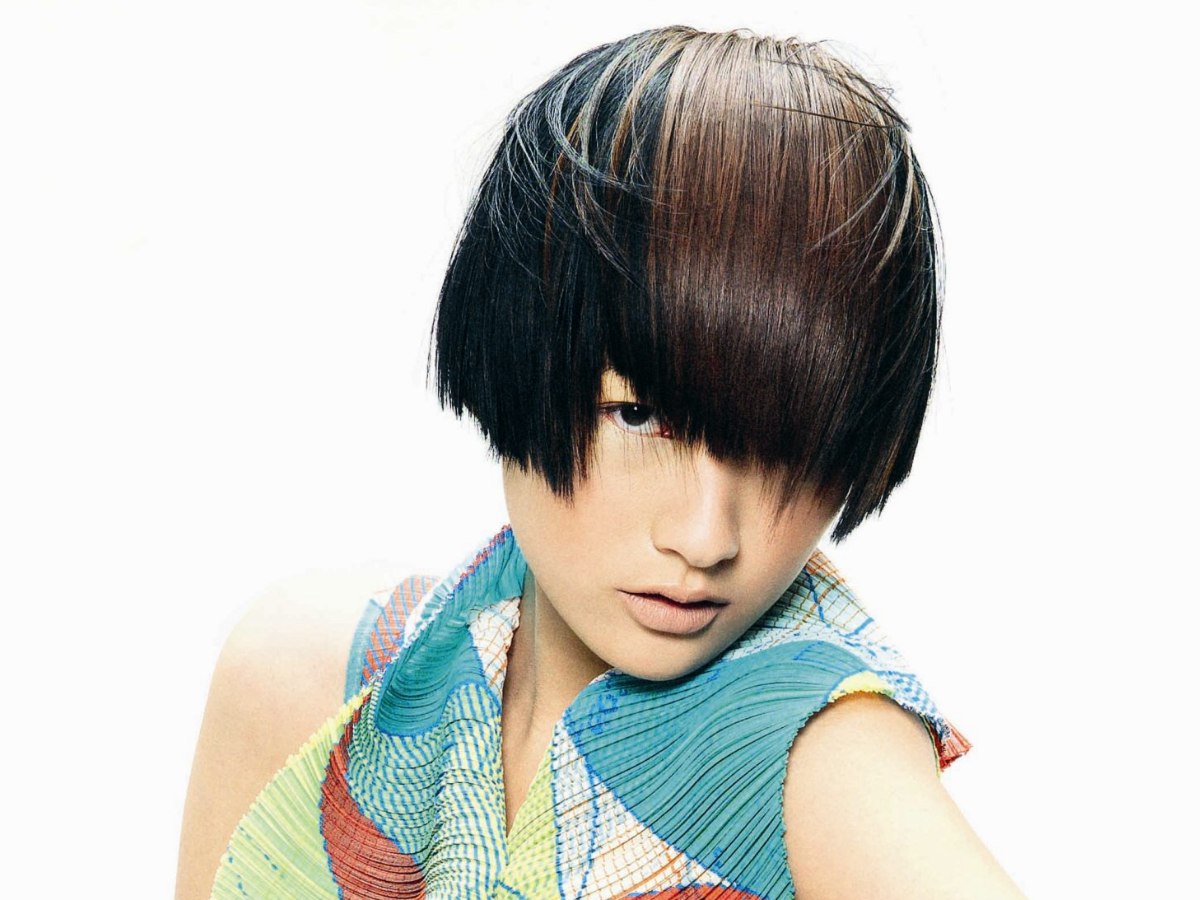 Ear-length Asian hairstyle with a short cropped neck and 