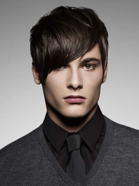 Men's hairstyle with diagonal bangs