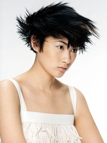 Asian Manga style hair with punky elements and a short neck