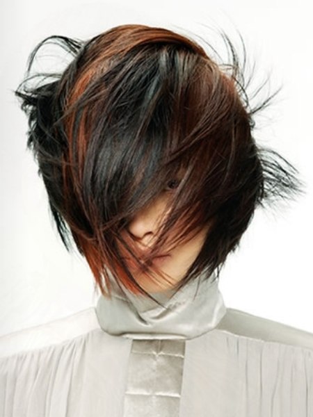 Dark and thick Asian hair with reddish brown streaks