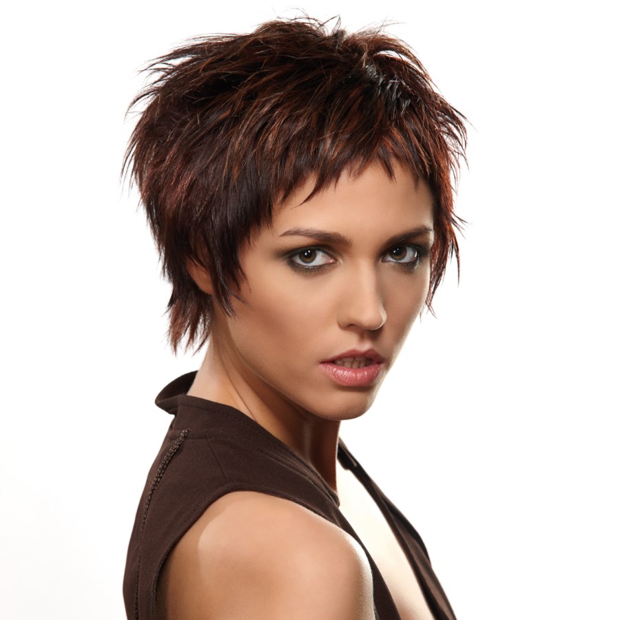 Edgy short hairstyle created with various cutting techniques