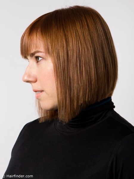 Side view of an angled bob shape haircut