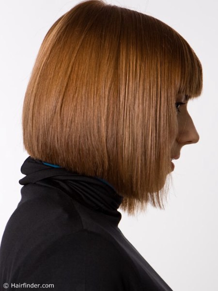 Side view of a smooth and slightly angled bob