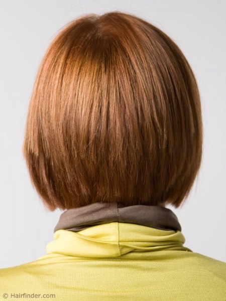 Back view of a short bob with a layered bottom edge