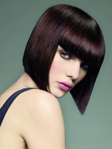 Chin length bob haircut with sleek styling