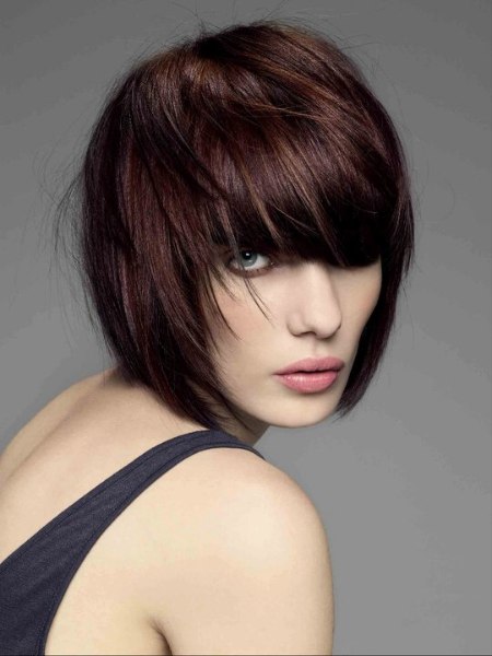 Brunette chin length bob