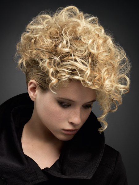 Short and blonde curly hair