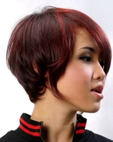 Short Asian haircut with hair curving around the neck