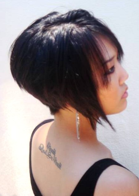 Inverted bob with hair descending along the sides