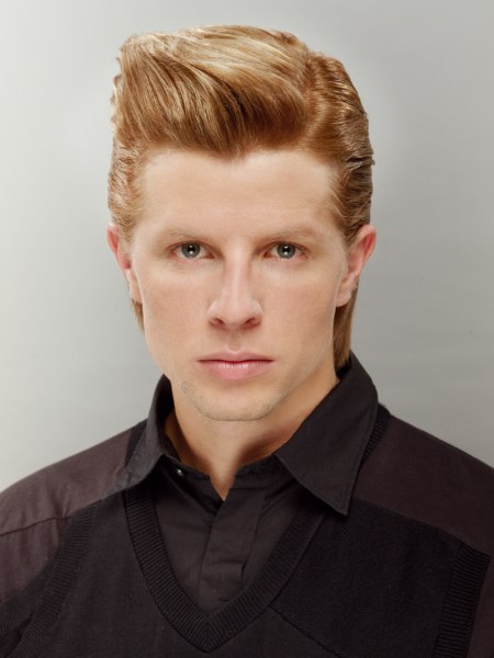 Mens hairstyle with a quiff and slicked-back sides