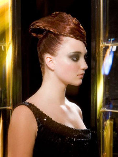 Sophisticated upstyle with the hair shape into a tongue like sheet