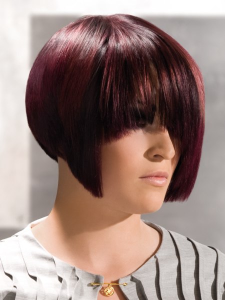 Trendy bob cut with a smooth neck and a steep angled line