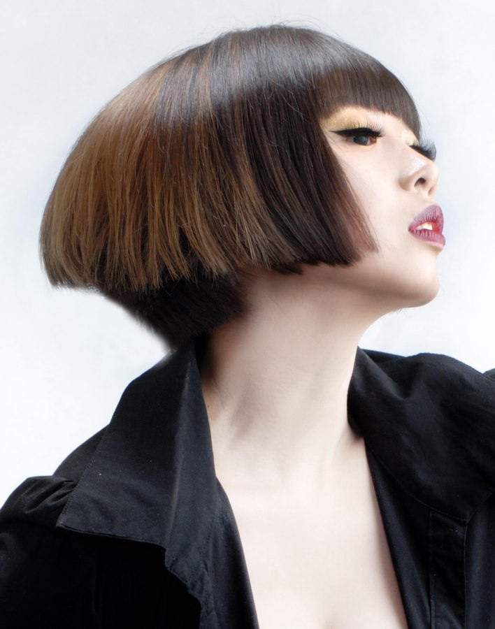 Asian hairstyle  Modern stacked bob with an axtra short nape