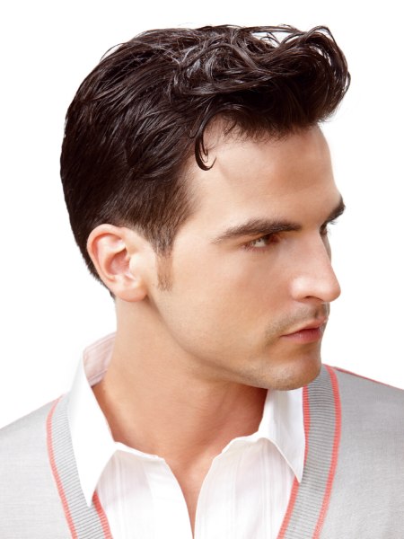 Male haircut with slick styling seen from the side