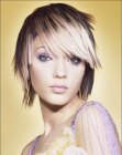 Choppy semi-short hairstyle with varying hair lengths