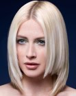 Medium long blonde bob with a jagged edge