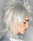 Exaggerated shag haircut for silver hair