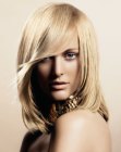 Medium length hairstyle with long tapered bangs