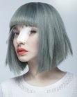 Ash blonde A-line bob with rounded bangs