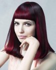 Sleek hair with straigth bangs and violet shades