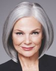 Angled bob for older women with grey hair