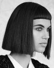 Medium one length bob with very short bangs