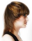 Choppy hairstyle with length that covers the neck