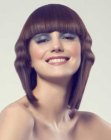 Blunt shoulder-length bob with horizontal bangs