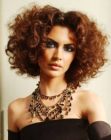 Midi hairstyle with auburn brunette curls