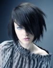 Layered bob for hair with a black-blue hue