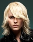 Medium long platinum blonde hair with textured ends