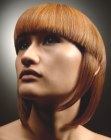 Jellyfish shape hairdo with blunt cut bangs