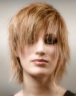 Razor-cut shag haircut with varying hair lengths