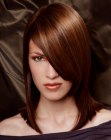 Shoulder length bob with strong diagonal bangs