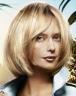 One length bob that curves around the chin